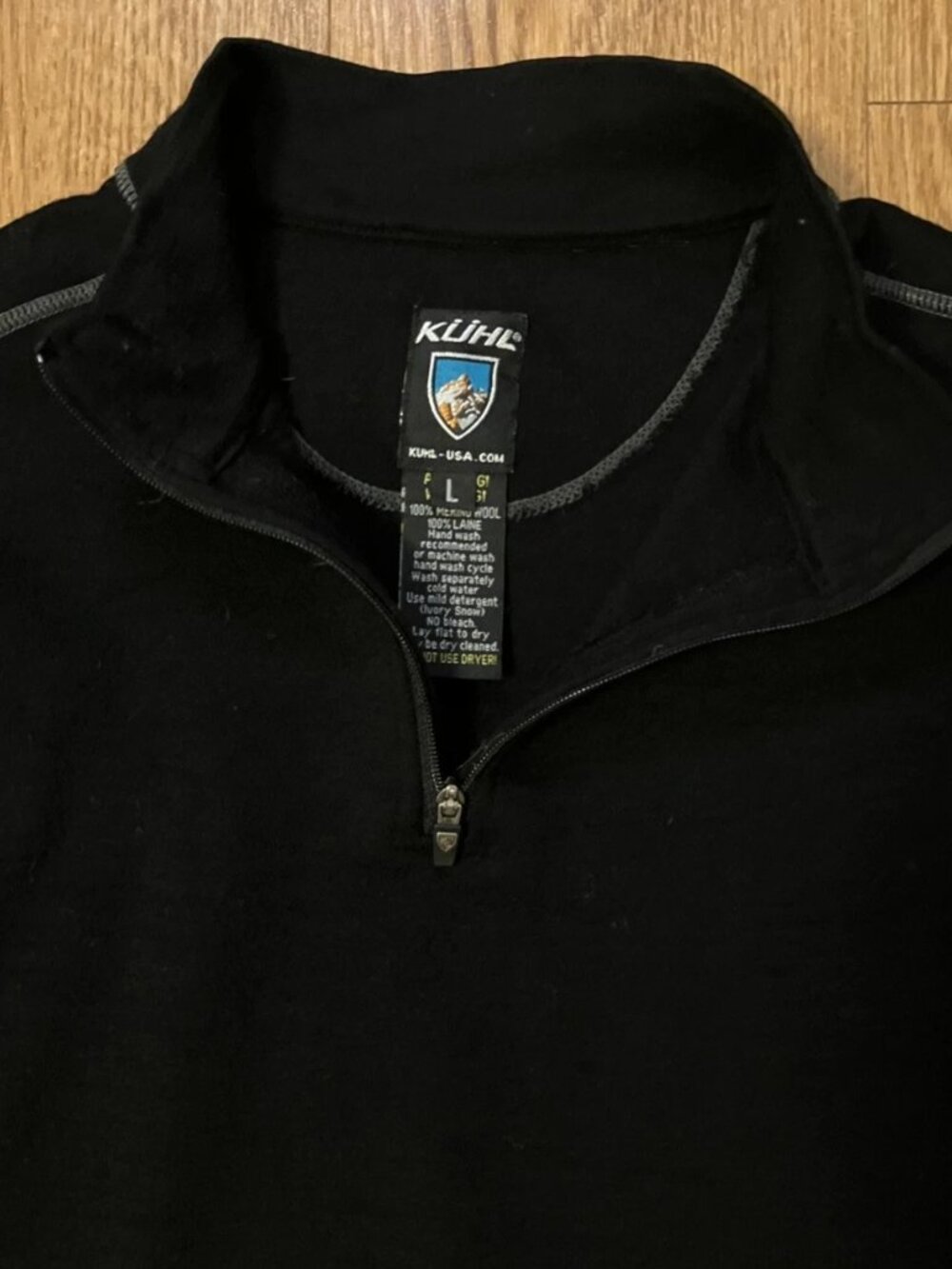 KUHL Team Merino 1/4 Zip Sweater Mens Large Black 100% Merino Wool Baselayer - Picture 6 of 9